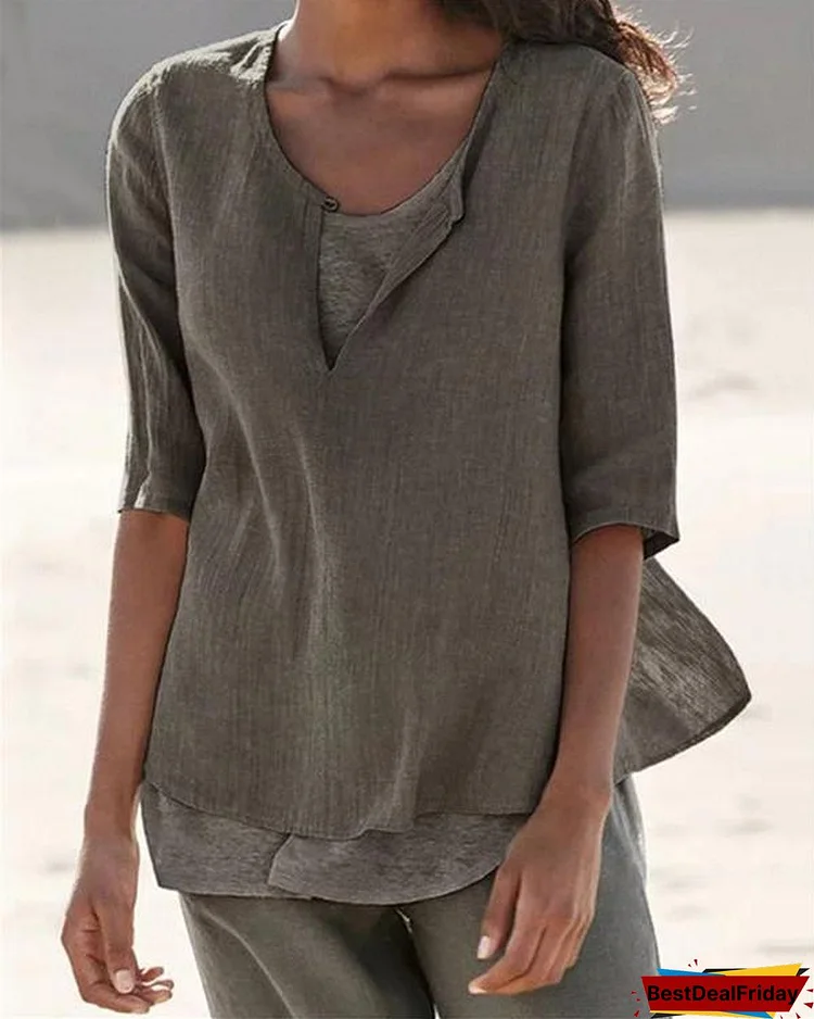 women clothing half sleeve v neck casual solid shirts p105171