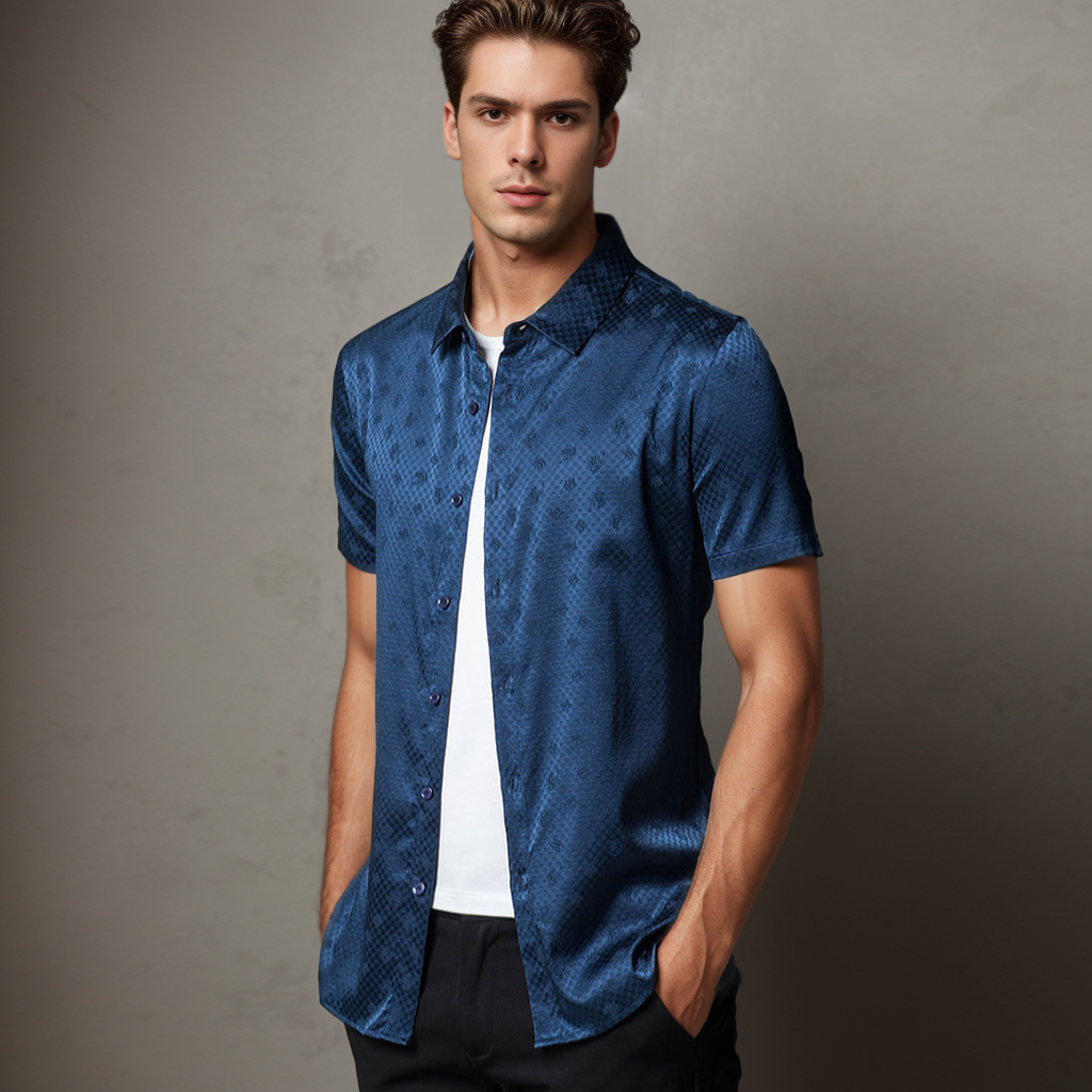 Chemises en soie pour hommes sans repassage sans plis style vintage imprimé- SOIE PLUS