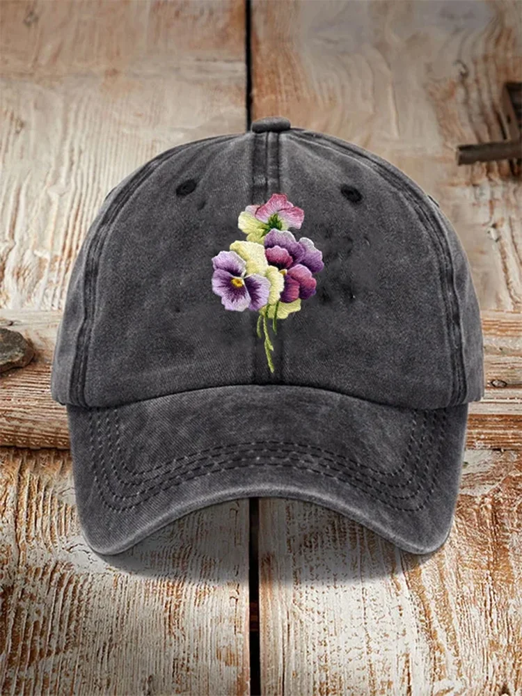 Distressed Washed Cotton Alzheimer's Awareness Printed Hat