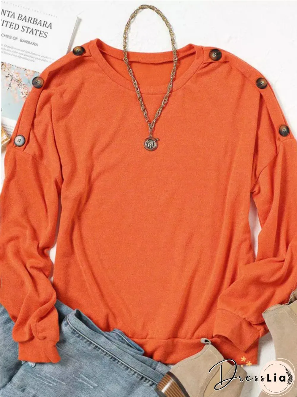 Casual Buttoned Plain Loose T-Shirt