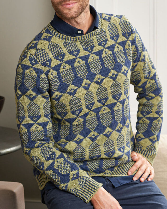 Men's Long-Sleeved Crew Neck Jacquard Knitted Sweater Jacket