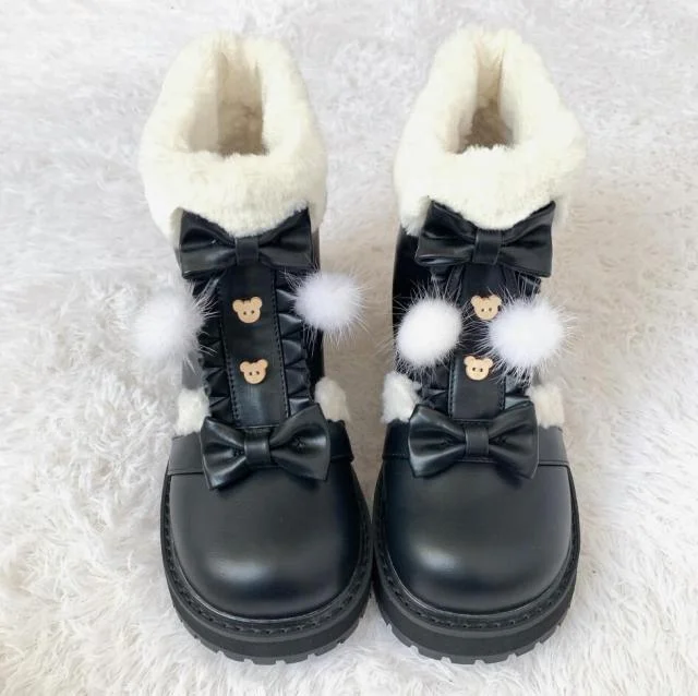 Kawaii Sweet Plush Warm Cute Bowknot Winter Snow Boots BE514