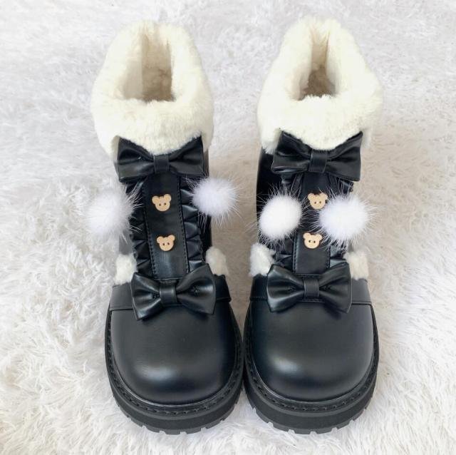 Kawaii Sweet Plush Warm Cute Bowknot Winter Snow Boots BE514