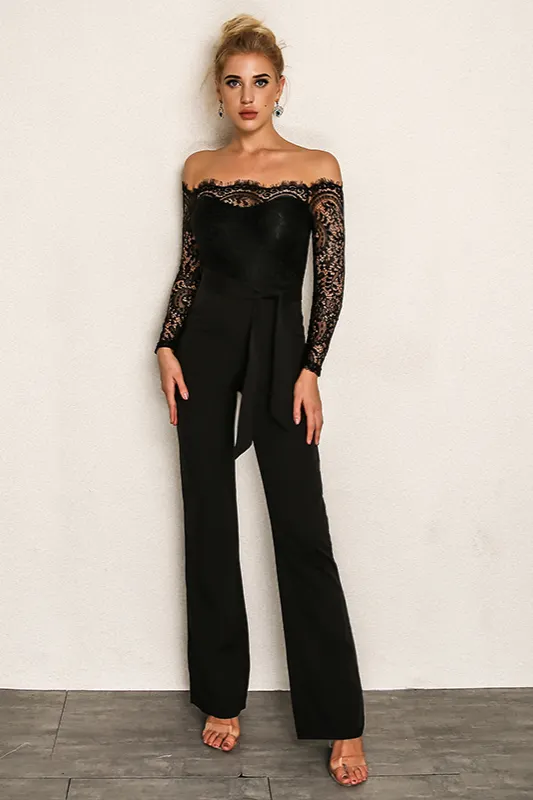 Elegant Off shoulder Lace Rompers Jumpsuit Long Sleeve Womens 