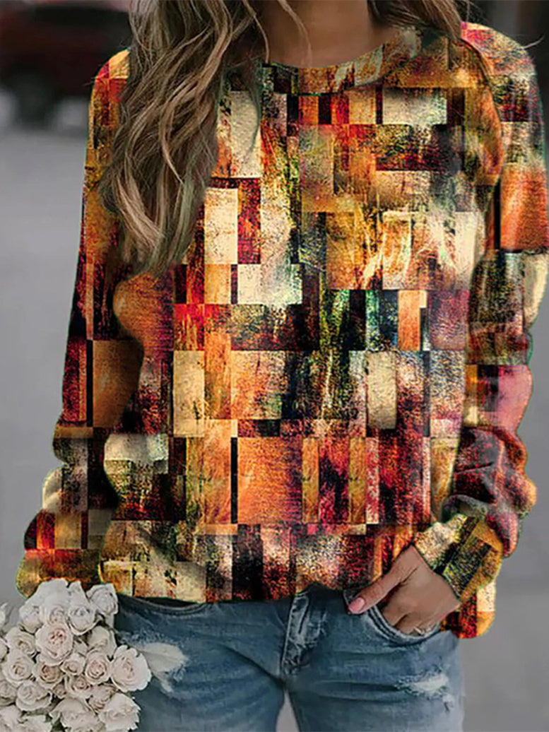 Women Long Sleeve V-neck Graphic Floral Printed Top