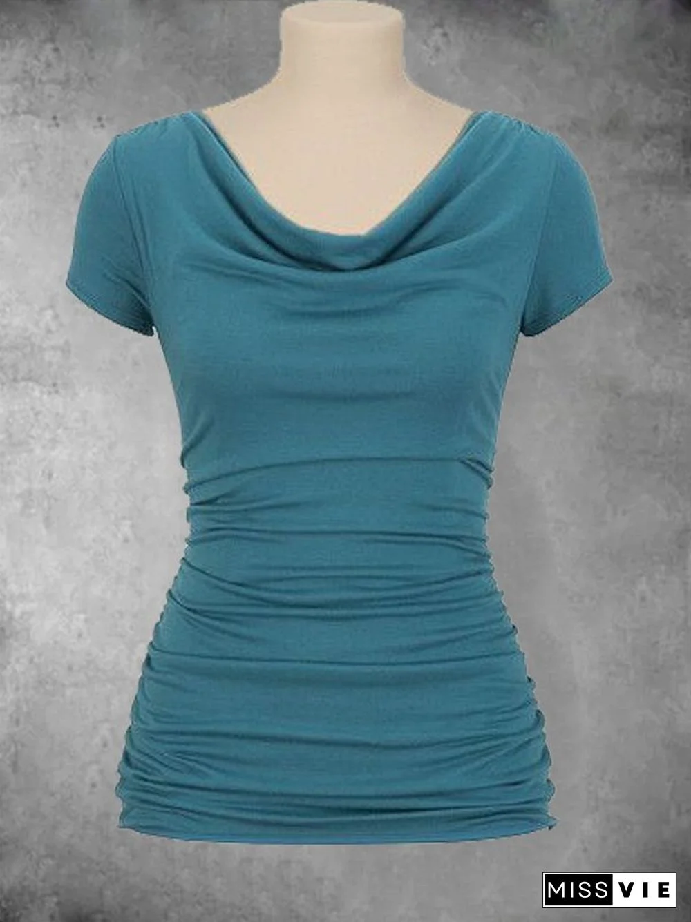 Cowl Neck Solid Casual T-shirt