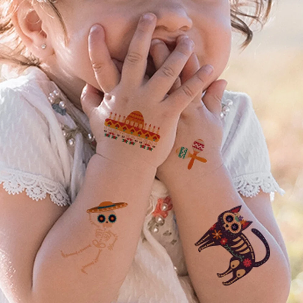 Day of the Dead Tattoo Sticker Skull Day Day of the Dead Children's Masquerade Horror Party Tattoo Sticker