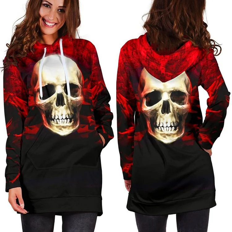 Halloween Skull Gradient Hooded Long-sleeved Sweater-Mayoulove
