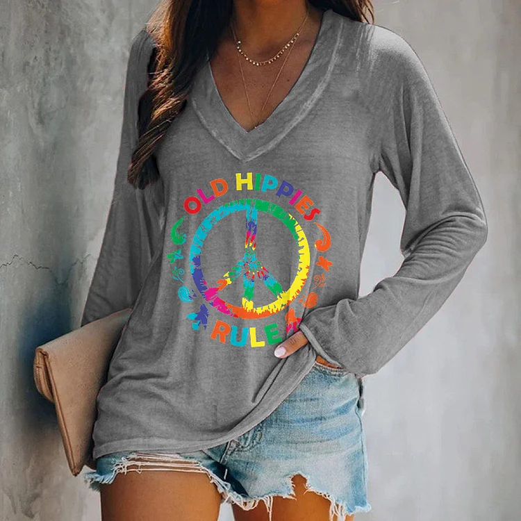 Old Hippie Rule V-neck Printed Women's T-shirt socialshop
