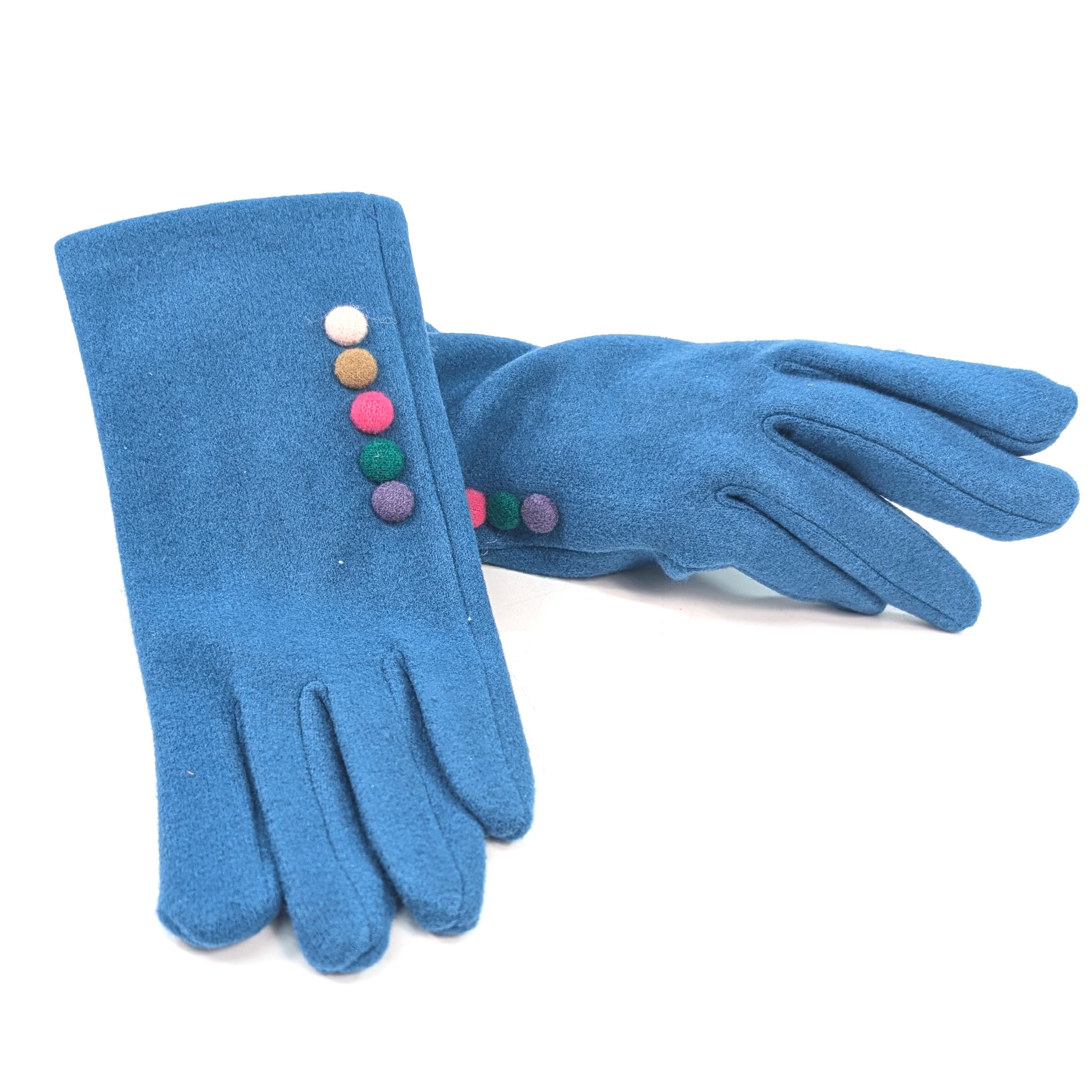 Buttoned Gloves - Blue