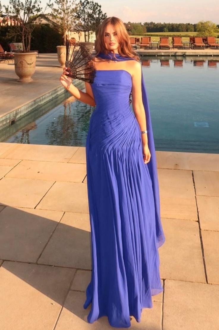 Chic Chiffon Strapless Sleeveless Long Prom Dress With Pleated XJ0756