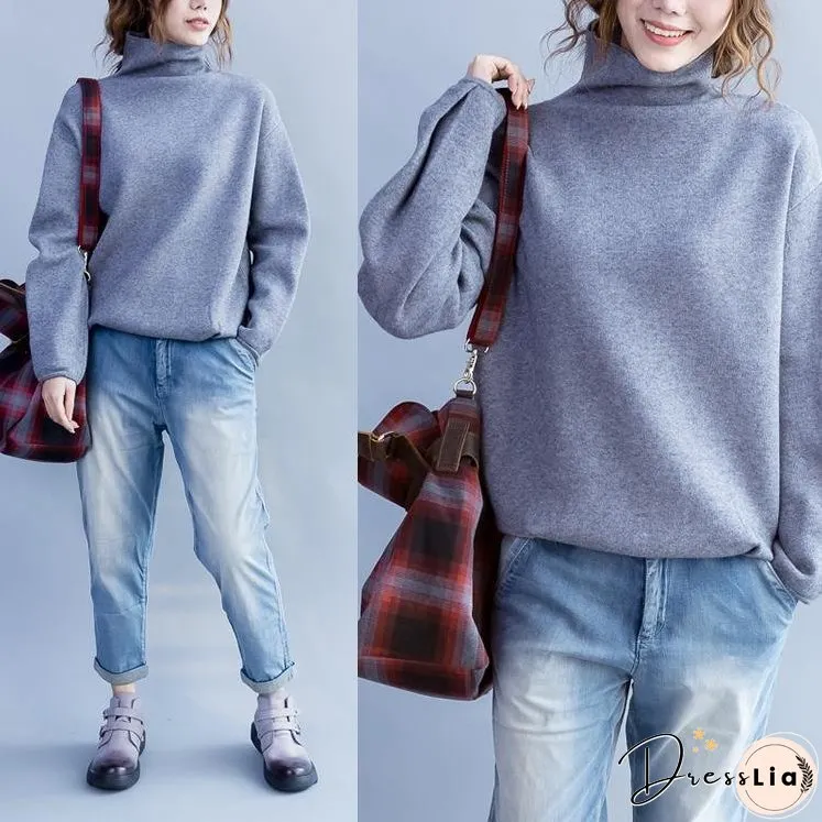 Light gray womens cashmere sweaters long sleeve knitted sweater chunky style