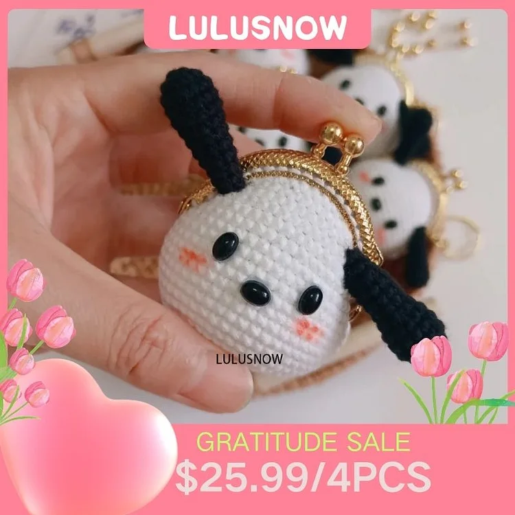 Lulusnow Handmade  Pochacco Crochet Coin Purse Keychain Bag Pendant Gift for Her/Friend/Kids