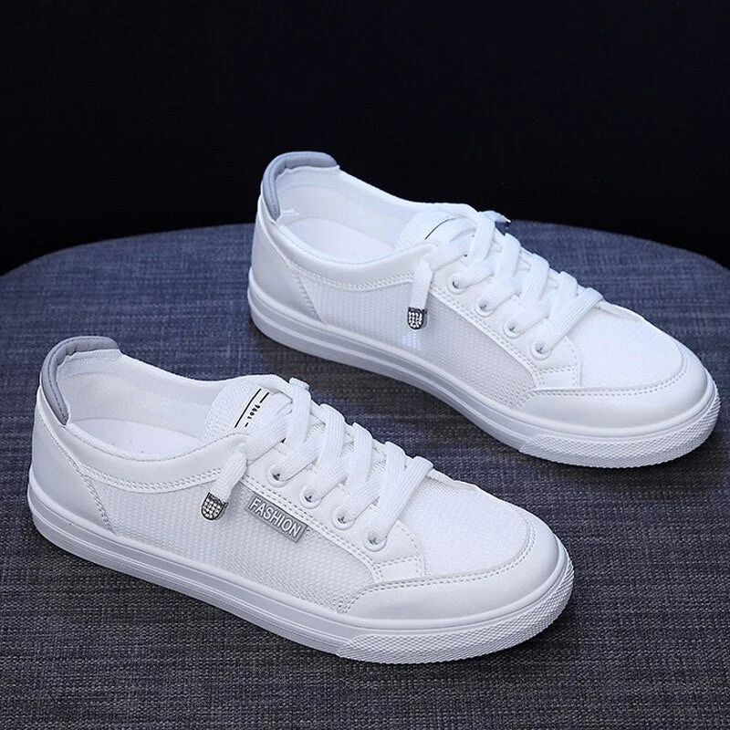 Women Sport Sneakers Mesh Breathable White Shoes Running Lace-up Mesh Platform Sneakers Casual Summer flat Vulcanize Shoes
