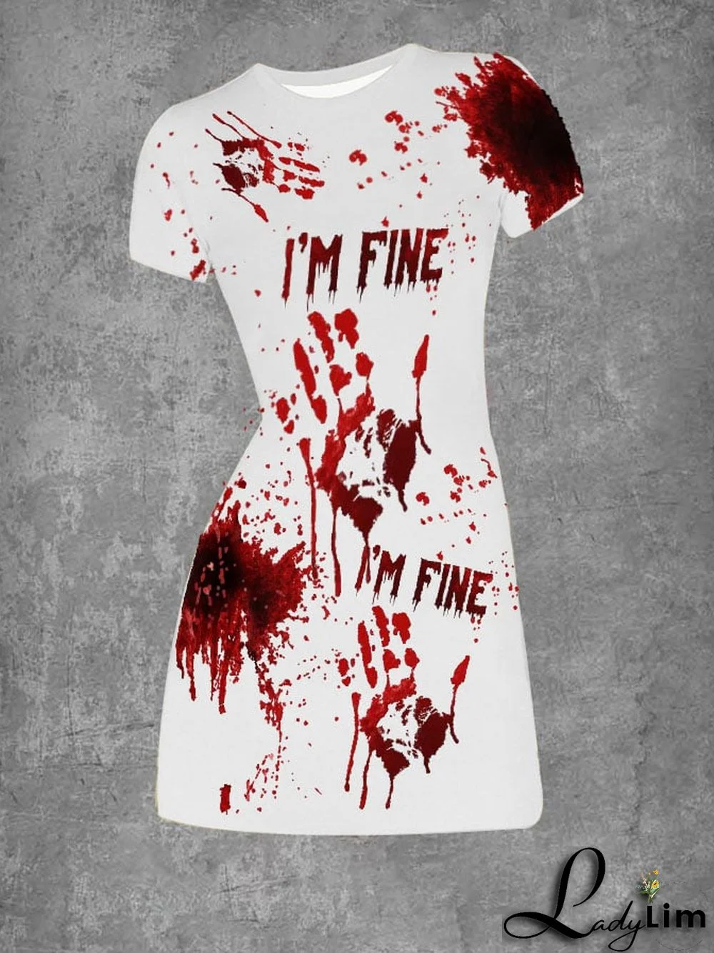 Halloween I Am Fine Round Neck Printed T-Shirt Dress