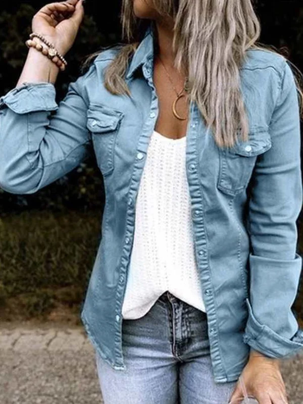 Simple Solid Long Sleeves Denim Outwear