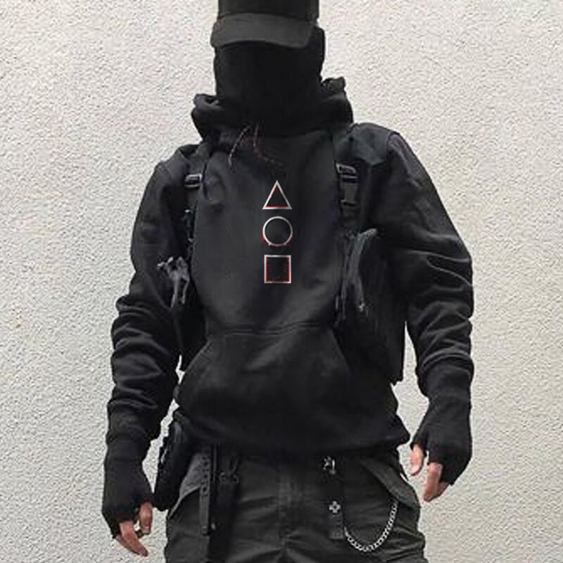 Casual Solid Color Hooded Geometric Print Hoodies、、URBENIE