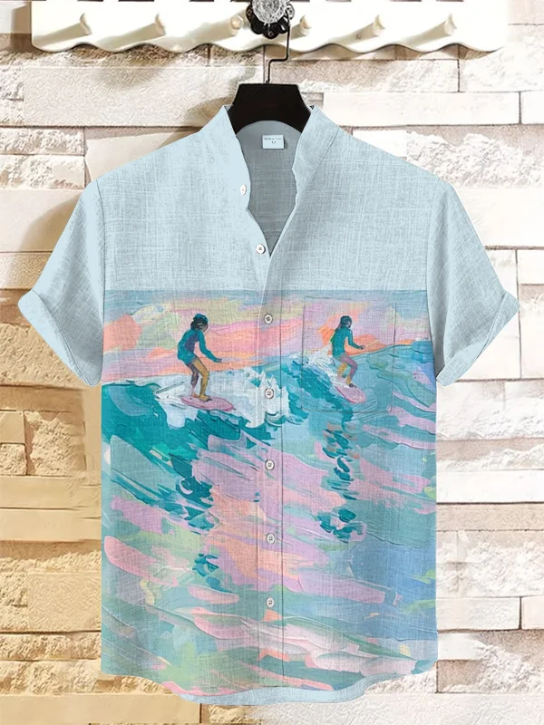 Men's Surfing kids Art Print Casual Shirt
