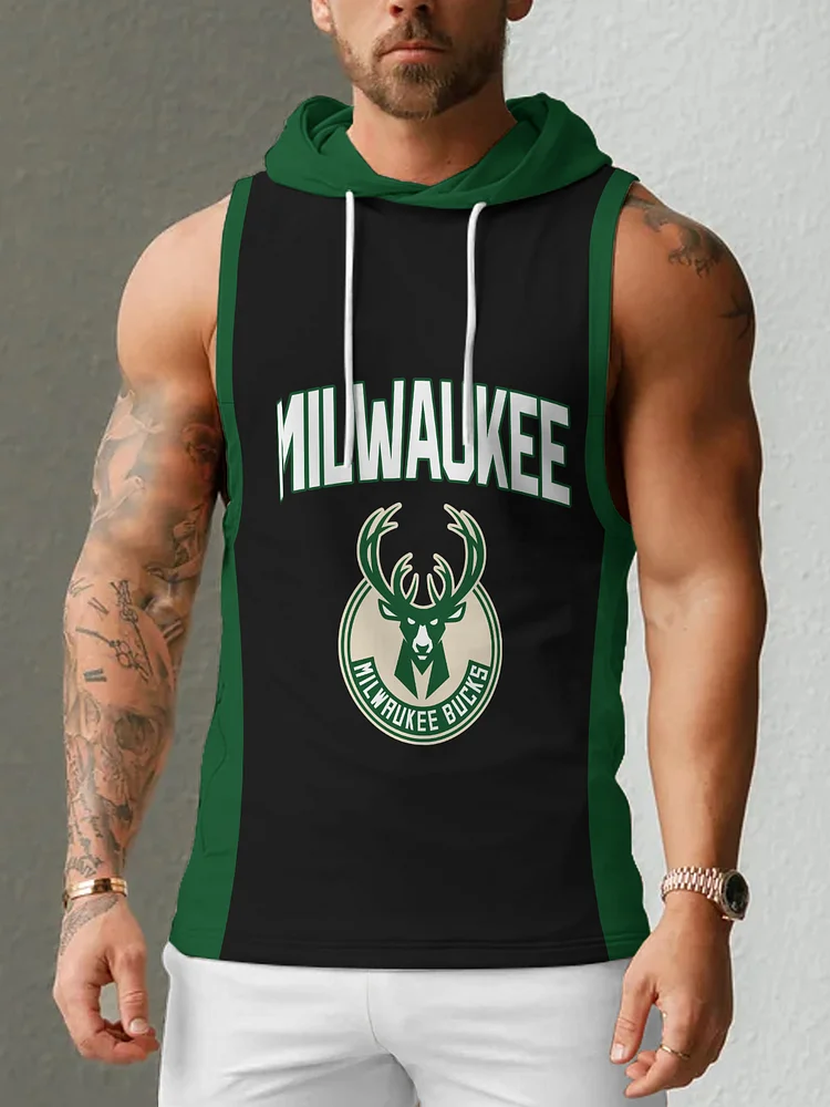 Milwaukee Bucks  Men's Casual Comfy Sleeveless Hooded Tank Top
