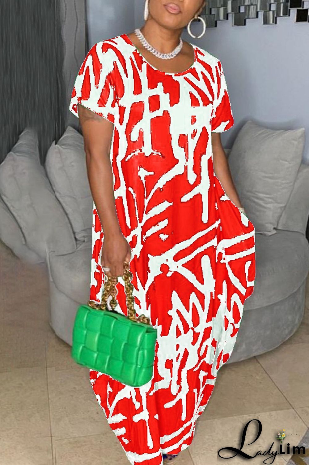 Black Fashion Casual Print Patchwork O Neck Long Dress Plus Size Dresses