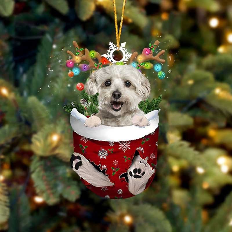 Havanese White In Snow Pocket Christmas Ornament.