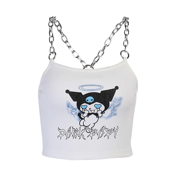 Devil Embroidery Chain Belly Top