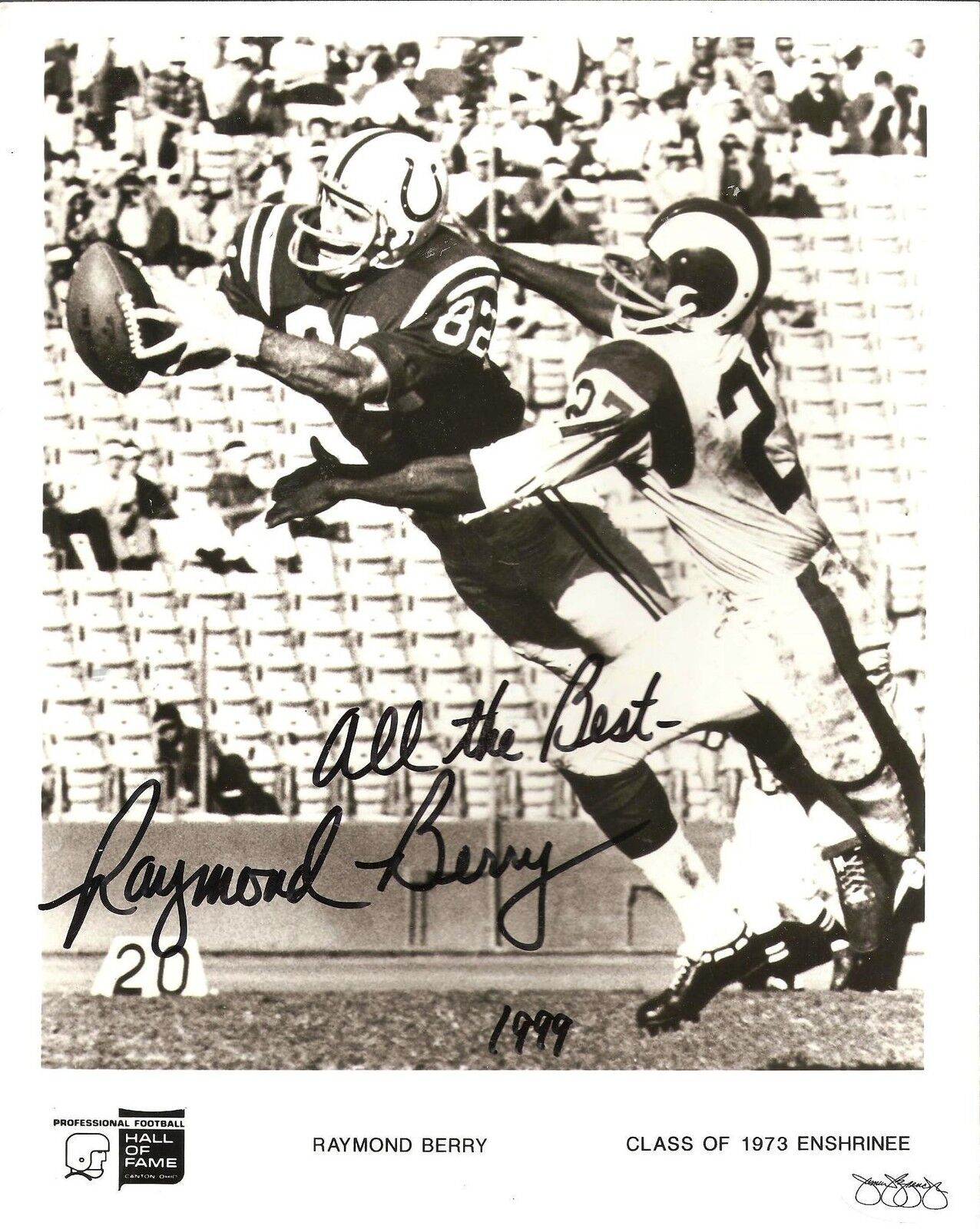 Raymond Berry Baltimore Colts Photo Poster painting JSA SOA Football HOF