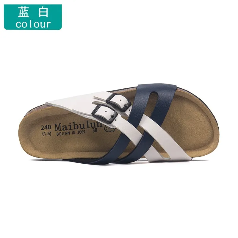2021 New Internet Celebrity Fashion Soft Cork Slides Women Summer Beach Slides Sands Flip Flops Cross Buckle Strap Home plus 45