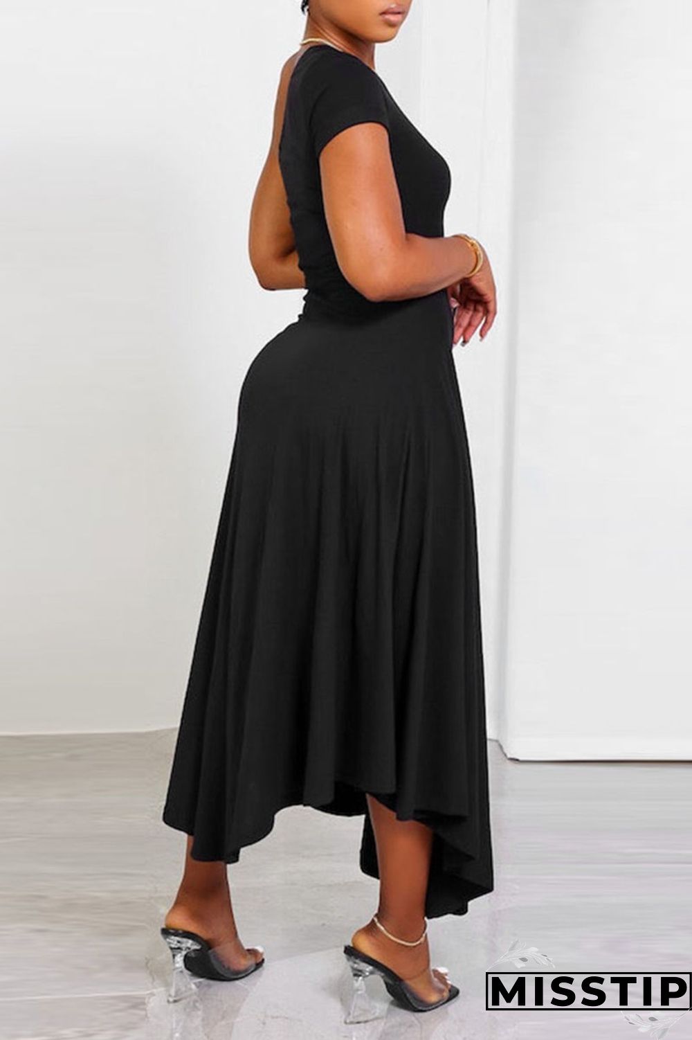 Khaki Casual Solid Patchwork Oblique Collar A Line Dresses