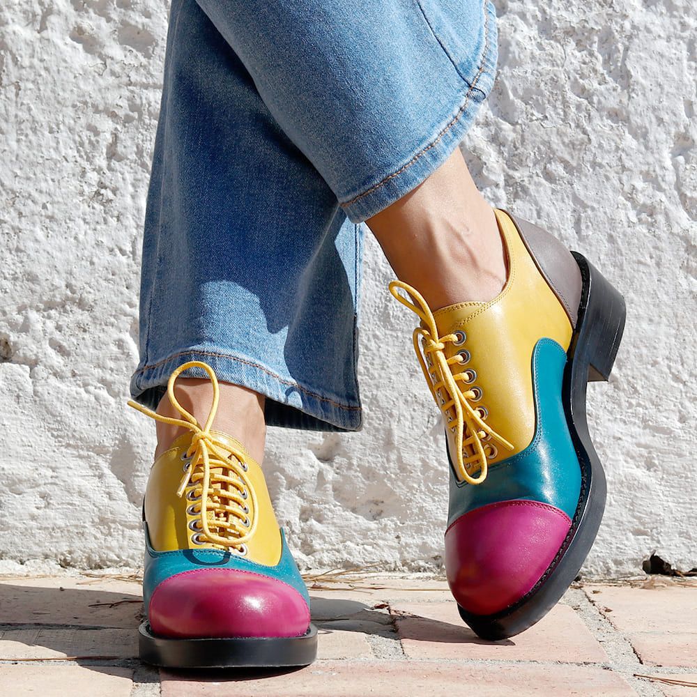 Multicolor Vintage Color Block Leather Oxford Shoes for Women Nicepairs