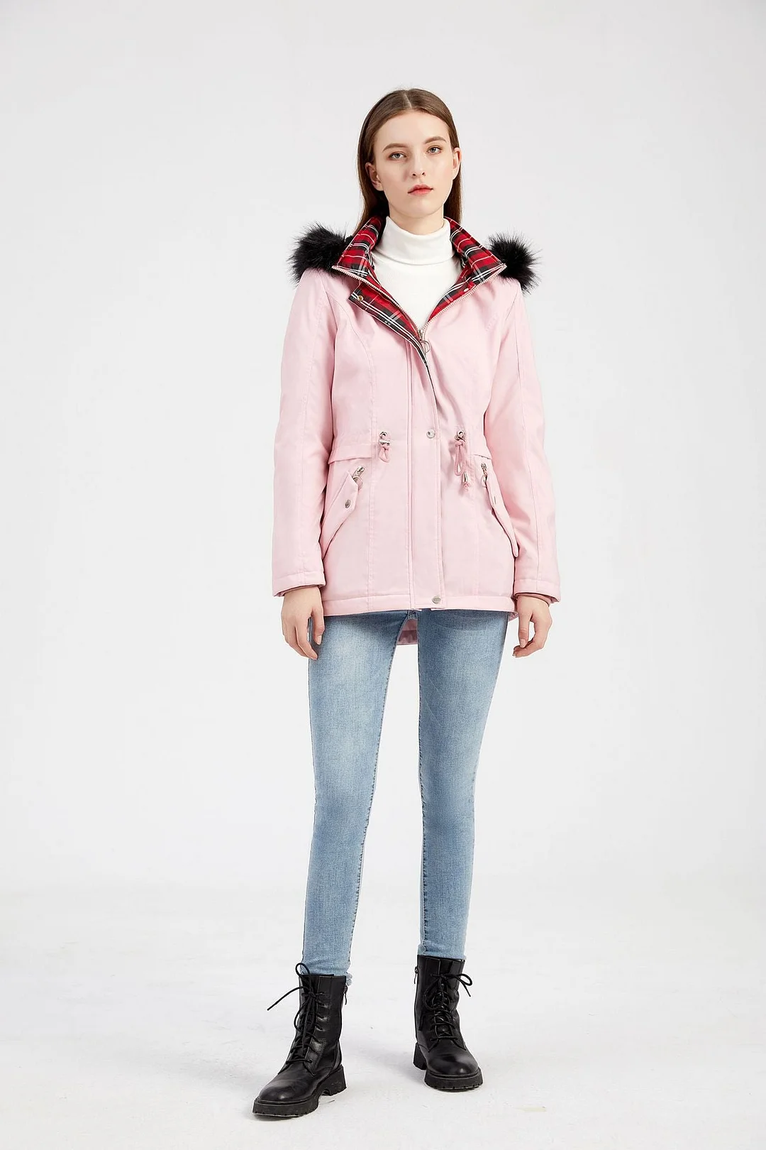 Woman's Coat Detachable Hood Fur Collar Plus Fleece Jacket