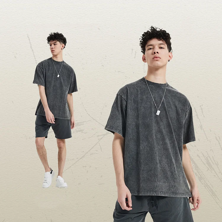 250GSM Heavy Loose Fit Washed T-Shirt - Batik dark gray  Stunahome.com