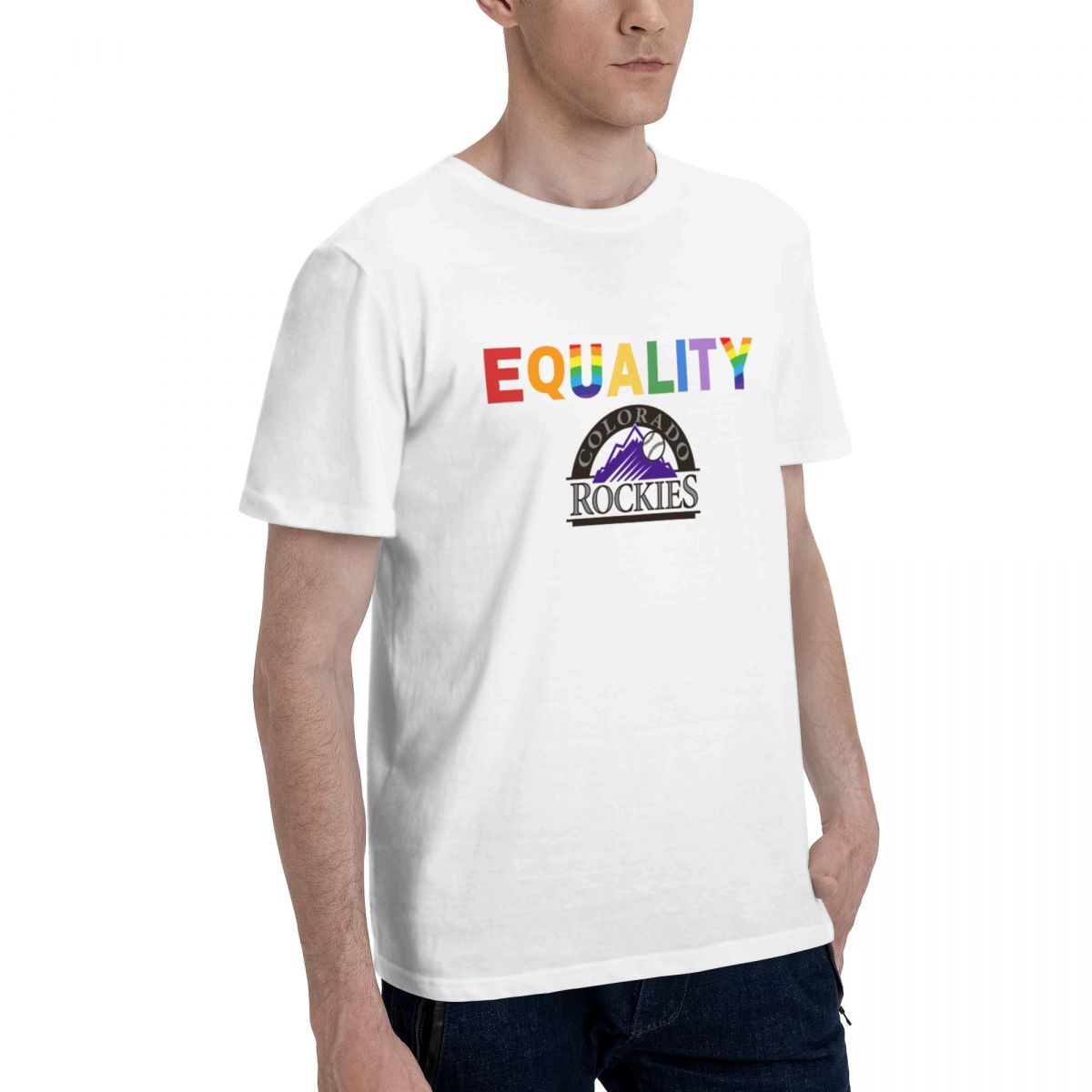 Colorado Rockies Rainbow Equality Pride Cotton T-Shirt Men's
