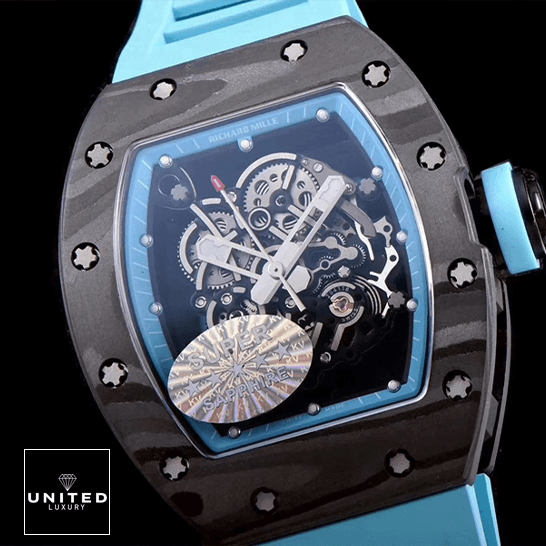 Richard Mille RM055 Carbon Bezel Skeleton Dial Replica black background