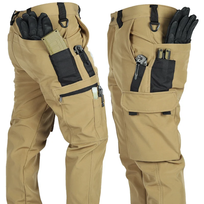 Taktische Arbeitshose f&uuml;r Herren, warme, fleecegef&uuml;tterte Wanderhose mit mehreren Taschen, geeignet zum Wandern und f&uuml;r Arbeiten im Freien.