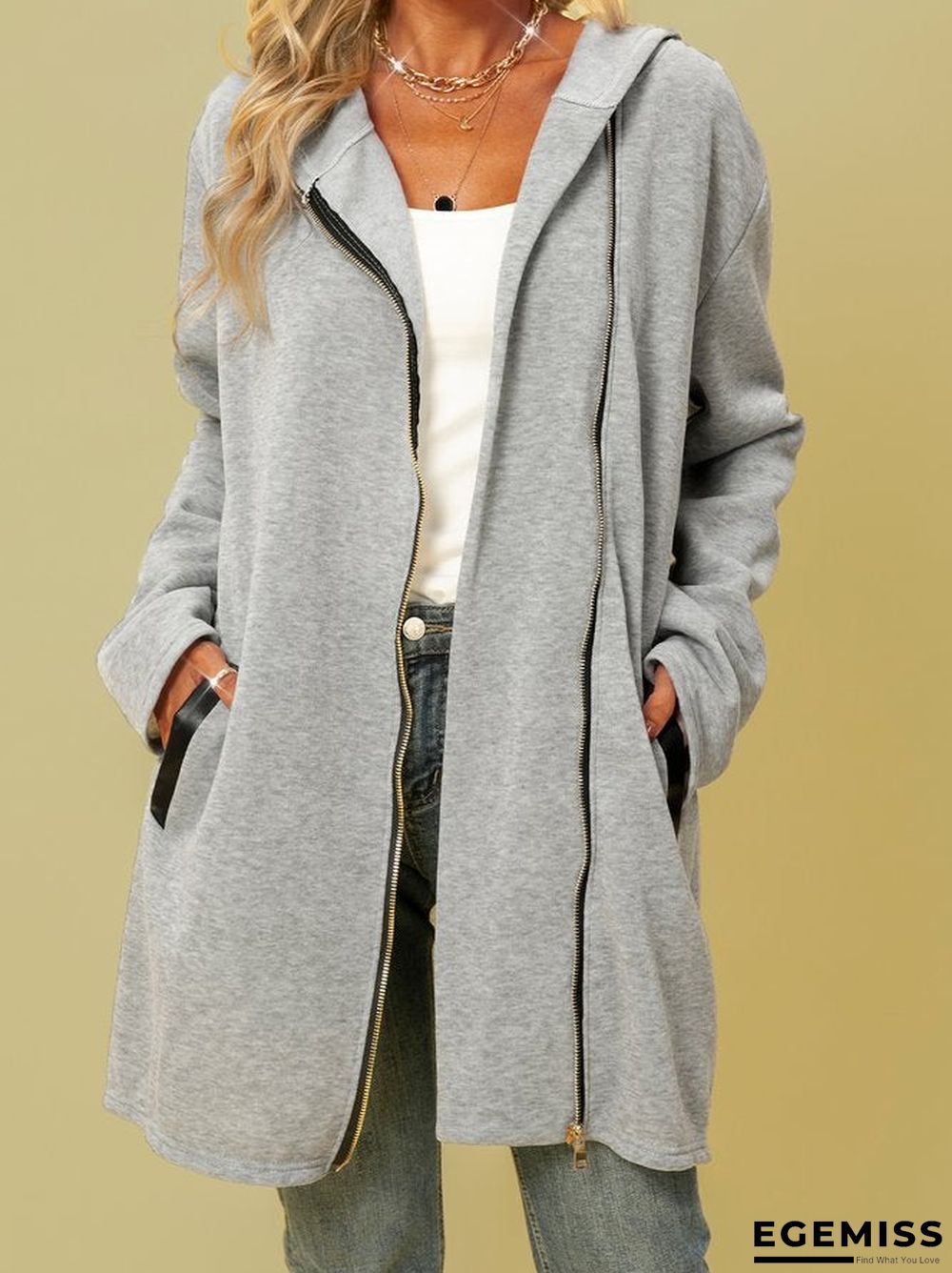 Elegant Plain Long Sleeve Outerwear | EGEMISS