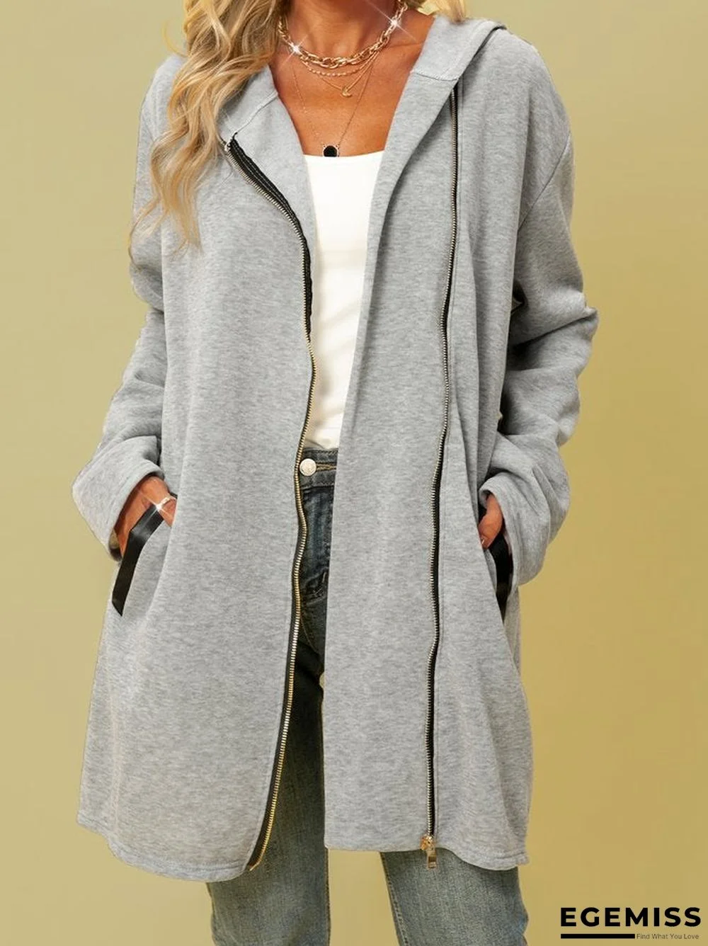 Elegant Plain Long Sleeve Outerwear | EGEMISS