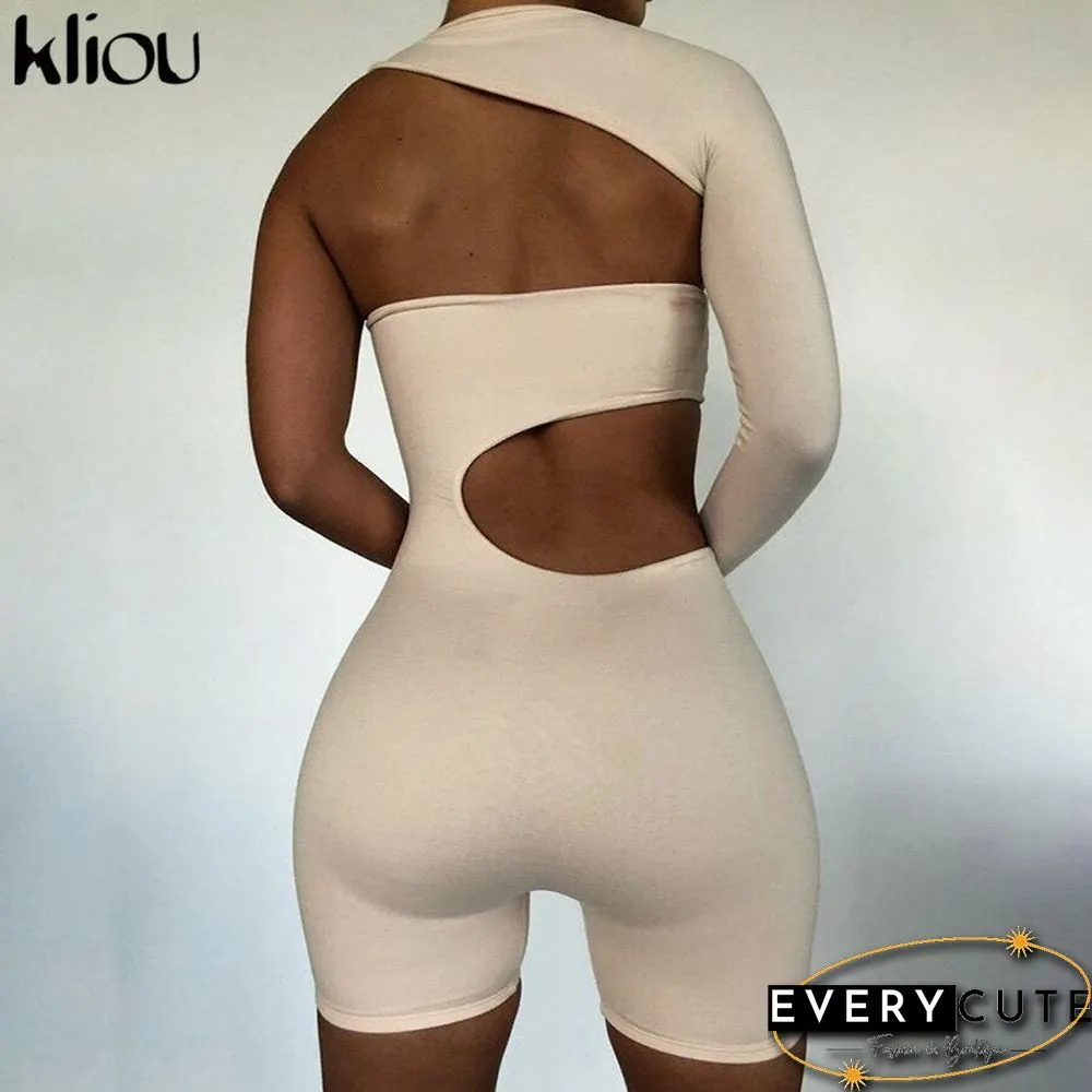 Kliou Asymmetrical Solid Women Rompers Basic Long Sleeve Casual Sportswear Streetwear Female Elastic High Waist Jumpsuits