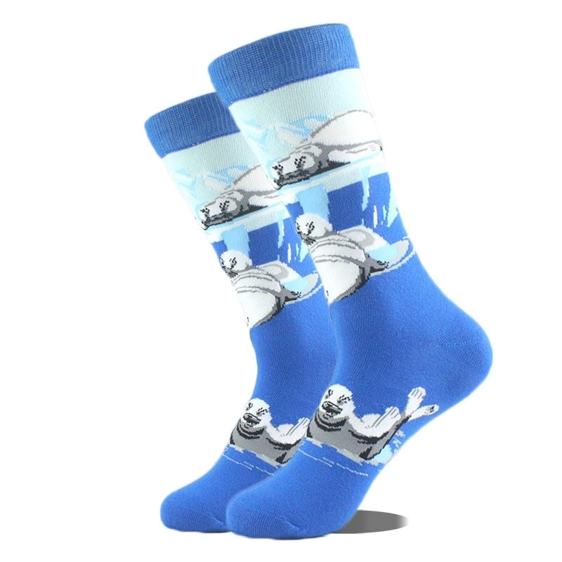 Unisex Cute Printing Animal Color Block Cotton Ankle Socks A Pair