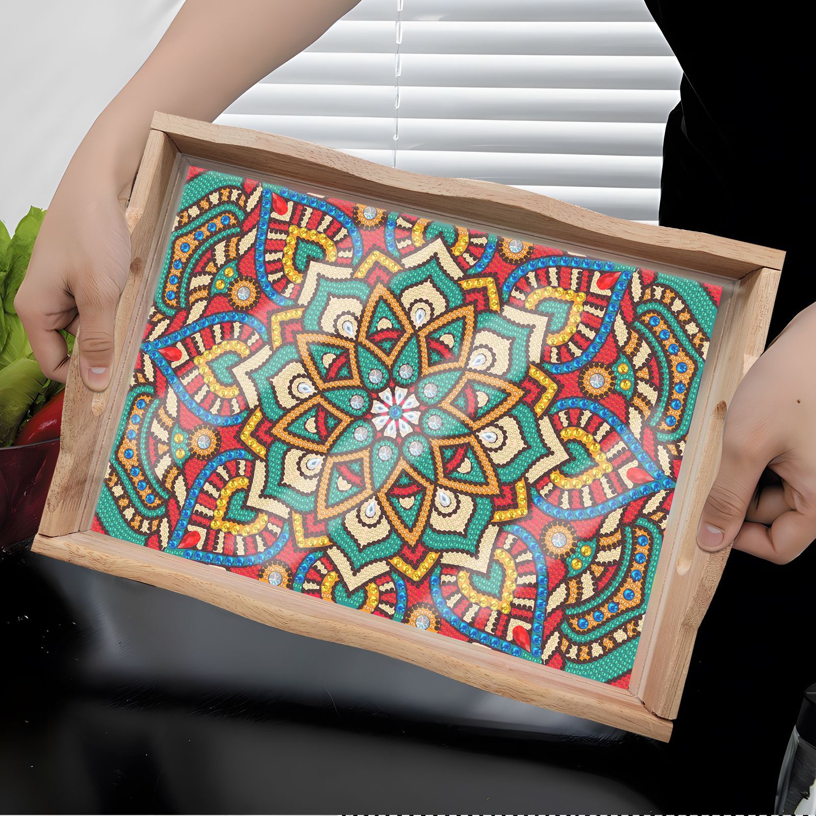 Diamond painting DIY dining plate Mandala new medium-sized tray cross-border oak placemat home decoration