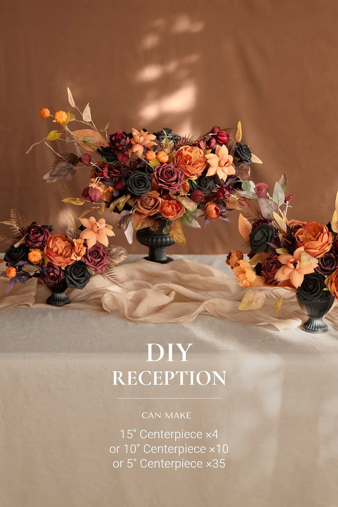 DIY Wedding Centerpiece Packages in Black & Pumpkin Orange