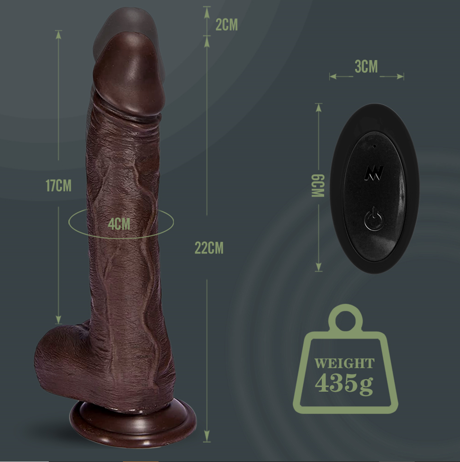 K25 Black Coffee Color 8.66-inch Simulation Penis Wireless Telescopic Rotation Vibration