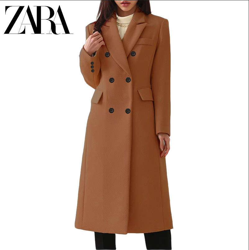 ZARA® Casaco comprido de lã para mulher tamanho grande.