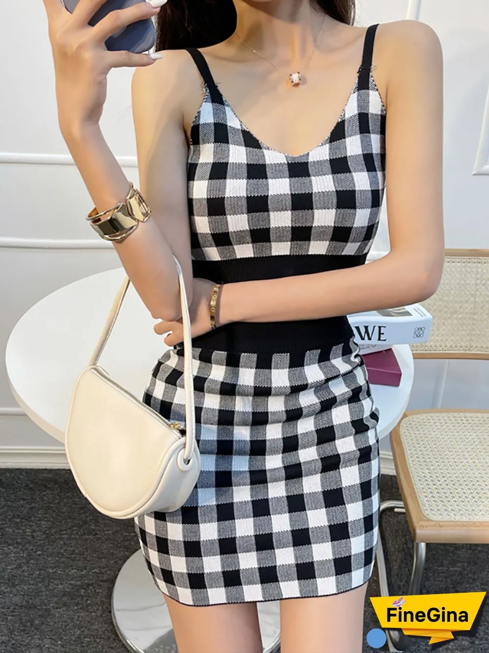 Heliar Women Plaid Crop Top And Mini Skirts Outfits Cute Skirt Sets For Women Tank Tops Two Piece Sets Beach Women Summer