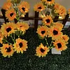 Solar Powered 3/6Head Sunflower Lights Smart Sensor Waterproof Landscape Lights Weather Proof Simulation Sunflower Decorative Lamp for Garden Lawn Courtyard Decor