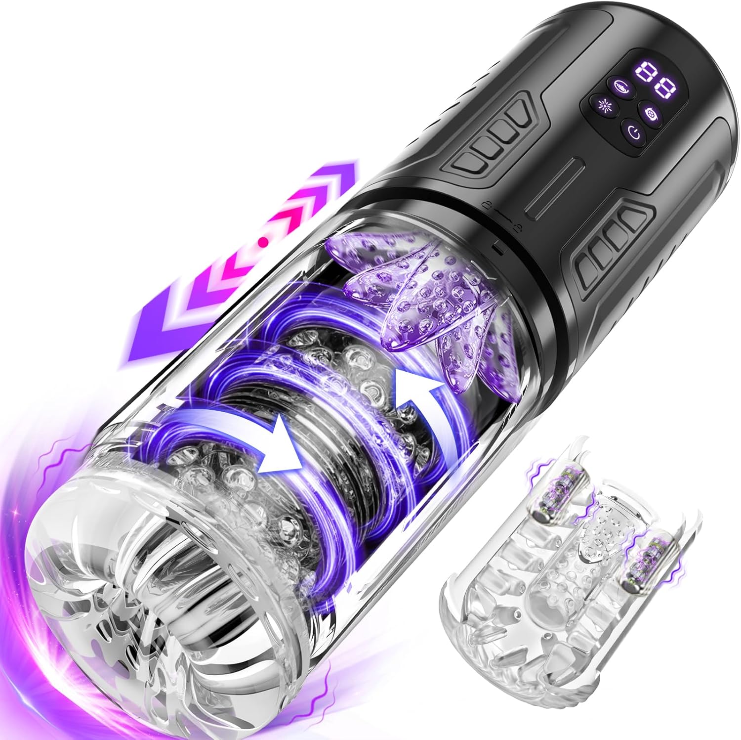 Sex Toys For Men Penis Stroker With 7 Vibrating & Thrusting & Rotating & Licking Modes - Rose Toy