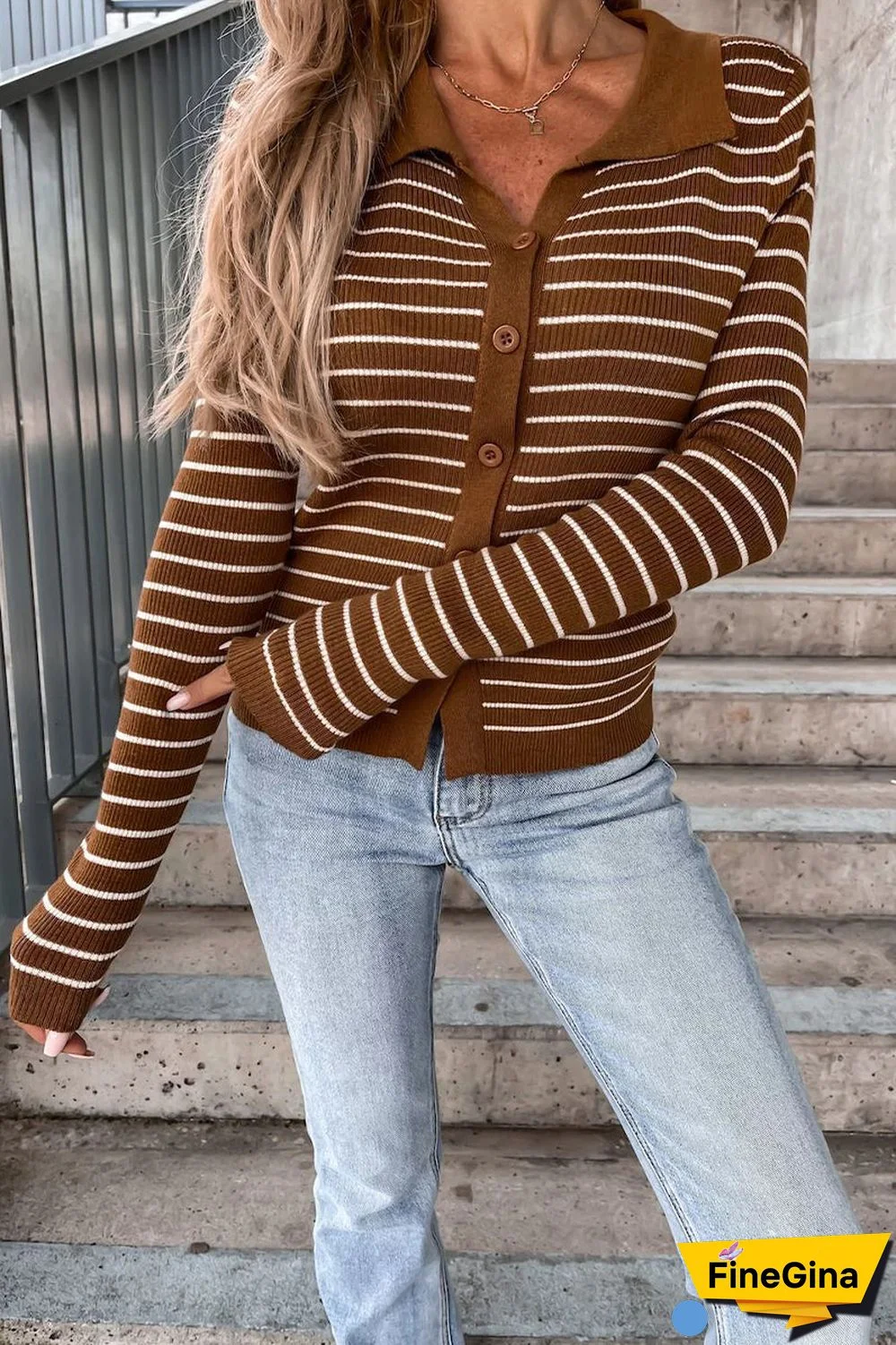 Work Striped Patchwork POLO collar Tops