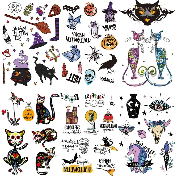 6 Sheets Kids Halloween Half Arm Temporary Tattoo Stickers
