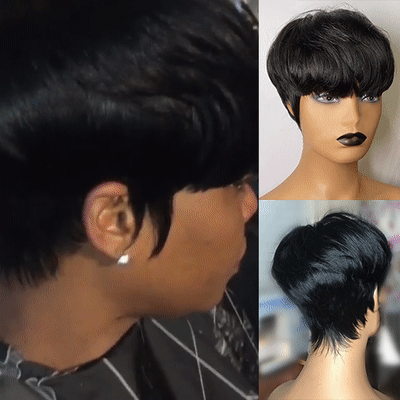 Zaesvini Hair®| Hot Sale🔥Black Short Wavy Bob Pixie Cut With Bangs Zaesvini