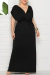 Plus Size Elegant Lace Up Solid Deep V Neck Maxi Dress